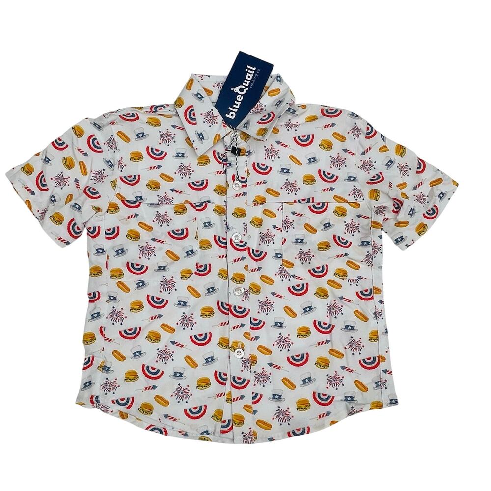 NWT Blue Quail Size 12 Independence Day Short Sleeve Button Up Tee